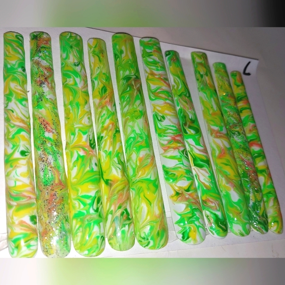 Handmade Colorful Swirl Acrylic 6XL LENGTH Nail Set Sz Large - Picture 3 of 5